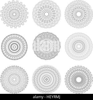 Round mandala set of black and a white line, coloring book. Mandala doodle style. Vector illustration Stock Vector