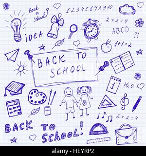 Back to school doodles. Hand drawn school icons set. Sketch school icons set. Vector illustration. Stock Vector