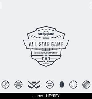 Set of retro logo and emblems, badges and insignias, labels and signs for sport teams, competitions and all-star games. Football, basketball and other Stock Vector