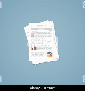 Flat illustration. Business report paper documents and sheets. Stock Vector