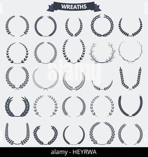 Set of retro vintage laurel wreaths icons and emblems, badges and signs for logotype or other graphic or printing awards and symbols. Stock Vector