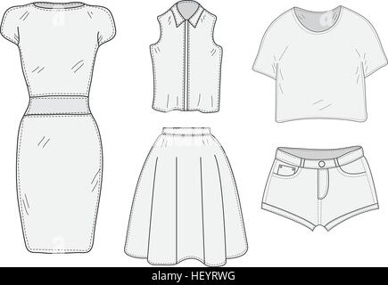 Clothes Set Drawing Hand drawn set with summer women's clothes. Vector illustration for ...