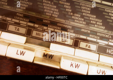 Option keys (buttons) on an antique radio Stock Photo