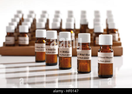 Homeopathic medicine, globules, granules in bottles Stock Photo