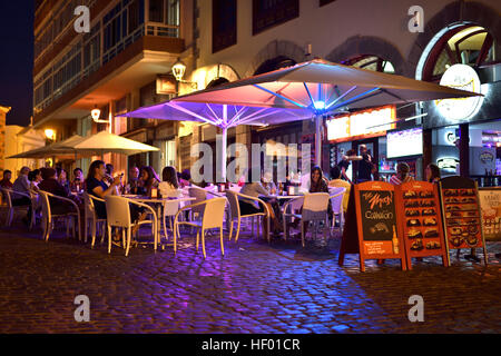 Nightlife, patrons in the restaurant, Puerto de la Cruz, Tenerife, Canary Islands, Spain Stock Photo