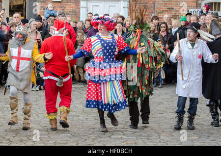 Wantage, UK. 26 Dec 2016. The characters of a traditional Mummers Folk Play performed annually on Boxing Day in Wantage Market Place. Stock Photo