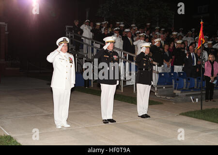 The Host of the Evening Parade, the 32nd Assistant Commandant of the Marine Corps, General Joseph F. Dunford, and the Guest of Honor, Admiral John C. Harvey, Jr. Commander, U.S. Fleet Force Command, attend the Evening Parade at Marine Barracks Washington, Washington D.C., May 11, 2012. Marine Barracks Washington hosts Evening Parades every Friday evening during the summer months. (U.S. Marine Corps photo by Sergeant Alvin Williams) USMC-120511-M-BZ543-432 Stock Photo