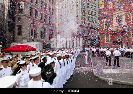 U.S. and coalition service members stand at parade rest during a 4th of July celebration as part of Boston Navy Week 2012, Boston, Mass. This celebration is one of 15 signature events planned across America in 2012. The eight-day event commemorates the Bicentennial of the War of 1812, hosting service members from the U.S. Navy, Marine Corps, and Coast Guard, and coalition ships from around the world. (U.S. Marine Corps photo by Lance Cpl. Manuel A. Estrada) Flickr - DVIDSHUB - Boston Navy Week 2012 Stock Photo