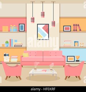 Living room with furniture. Cozy interior. Flat style vector Stock Vector