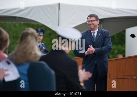 Dr. Ashton B. Carter, right, the deputy secretary of defense, addresses the audience at the European Command change of command ceremony at Washington Square of Patch Barracks in Vaihingen, Germany, May 10, 2013. (U.S. Army photo by Eric Steen/Released) EUCOM change of command 130510-A-IO573-003 Stock Photo