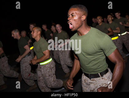 U.S. Marines and sailors assigned to the 26th Marine Expeditionary Unit (MEU) conduct a noncommissioned officer and staff noncommissioned officer run aboard U.S. Naval Station Rota, Spain, Oct. 22, 2013. The 26th MEU is a Marine Air-Ground Task Force forward-deployed to the U.S. 6th Fleet area of responsibility aboard the Kearsarge Amphibious Ready Group serving as a sea-based, expeditionary crisis response force capable of conducting amphibious operations across the full range of military operations. (U.S. Marine Corps photo by Sgt. Christopher Q. Stone, 26th MEU Combat Camera/Released) 26th  Stock Photo