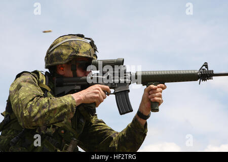 Canadian soldiers participate in rifle drills during Partnership of the Americas 2009 at Camp Blanding, Fla., April 16, 2009. Partnership of the Americas 2009, a multiservice, multinational exercise, is the oldest combined exercise within the U.S. Department of Defense. Marines with the 24th Marine Regiment conduct training exercises with marines from Brazil, Chile, Colombia, Mexico, Peru and Uruguay and soldiers from Canada as a part of Special Purpose Marine Air Ground Task Force 24. More than 25 ships, 50 rotary and fixed-wing aircraft, 650 Marines, 6,500 Sailors and four submarines will pa Stock Photo