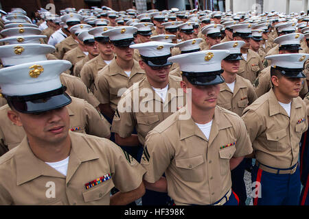 U.S. Marines and U.S. Navy Sailors with the 22nd Marine Expeditionary Unit (MEU) stand in formation during a Fleet Week 2015 reception at the Seminole Hard Rock Hotel and Casino in Hollywood, Fla., May 4. Marines and Sailors of the MEU, from Marine Corps Base Camp Lejeune, N.C., participated in Fleet Week Port Everglades May 4-10. The purpose of Fleet Week was to showcase the strength and capabilities of the Navy and Marine Corps team through tours, static displays and community relations events, and to provide the public the opportunity to meet and interact with Marines and Sailors. (U.S. Mar Stock Photo