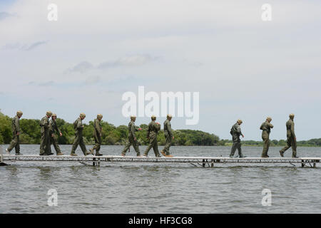 Aircrew from the Nebraska Air National Guard's 155th Air Refueling Wing and 170th Operations Support Squadron plunge into Branched Oak Lake, Neb., swim to 20-man life rafts and await rescue by a UH-60 Black Hawk helicopter during a survival exercise June 6. The aircrew members enhance survival skills on land and water with hands-on training. Water Survival Training 150606-Z-GK473-654 Stock Photo