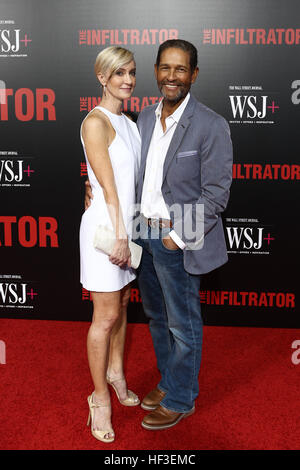 Hilary Quinlan (L) and Bryant Gumbel attend 'The Infiltrator' New York premiere at AMC Loews on July 11, 2016 in New York City. Stock Photo