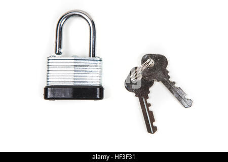Padlock and keys isolated on white background Stock Photo