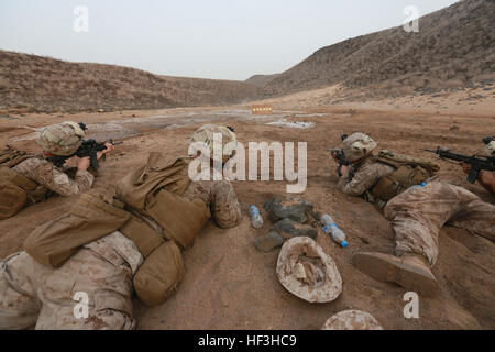 ARTA BEACH, Djibouti (July 26, 2015) U.S. Marines with Combined Anti-Armor Team 1, Weapons Company, Battalion Landing Team 3rd Battalion, 1st Marine Regiment, 15th Marine Expeditionary Unit, establish thier battle-sight zeros. Elements of the 15th MEU are ashore in Djibouti for sustainment training to maintain and enhance the skills they developed during their pre-deployment training period.  The 15th MEU is currently deployed in support of maritime security operations and theater security cooperation efforts in the U.S. 5th and 6th Fleet areas of operation. (U.S. Marine Corps photo by Gunnery Stock Photo