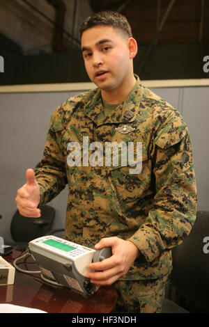 Petty Officer 3rd Class Carlos I. Hernandez, a hospital corpsman with 1st Medical Battalion, Combat Logistics Regiment 15, 1st Marine Logistics Group, inventories medical equipment at Camp Pendleton, Calif., Nov. 30. Hernandez was one of two corpsmen selected to receive a $500 Patriots Ministry scholarship. The scholarship was created in memory of a fallen soldier, Army medic Bryce Gautier, from Cypress, Calif., who was killed in Iraq earlier this year by an improvised explosive device. Scholarships help corpsmen continue medical career after soldier made ultimate sacrifice DVIDS230115 Stock Photo