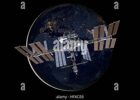 International Space Station over the planet Earth. Stock Photo