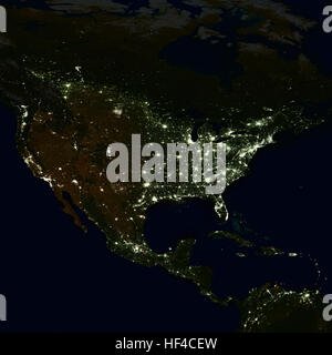 City lights on world map. North America. Stock Photo