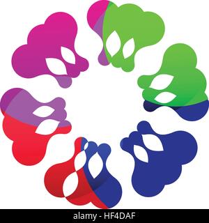 Digital colorful isolated circle logo template. Stylized abstract snowflake, flower or sun vector illustration. Polka dots round sign. Stock Vector