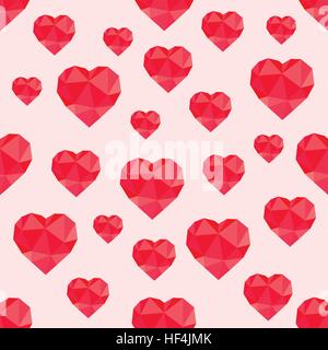 Abstract seamless pattern of red hearts low-poly Stock Vector