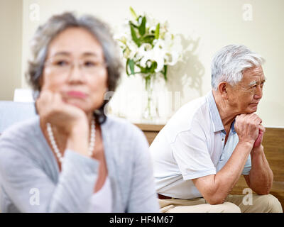 senior asian couple having relationship problem angry with each other. Stock Photo