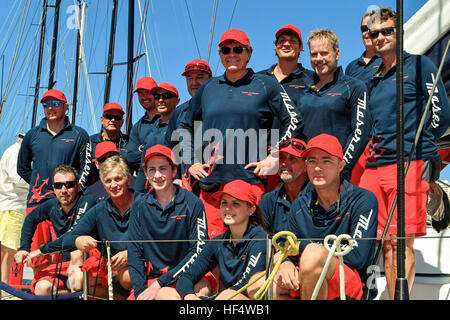 Sydney, Australia. 26th Dec, 2016. Crew of Jim Cooney's 'Maserati' pictured aboard prior to the start of the Rolex Sydney Hobart Yacht Race with the firing of a starting cannon at 1.00pm in Sydney Harbour on Boxing Day, 26 December. © Hugh Peterswald/Pacific Press/Alamy Live News Stock Photo