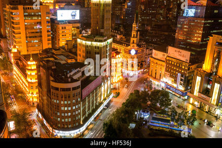 Nanjing Road at Night - A night overview of Nanjing Road, a busy shopping street, in Shanghai downtown, China. Stock Photo