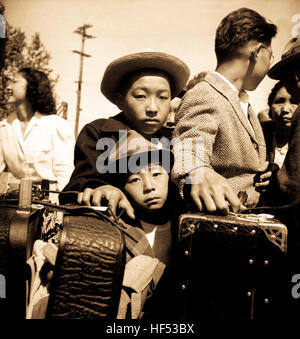 Japanese internment or relocation camps during World War Two held thousands of Japanese - Americans for the duration of the war. Stock Photo