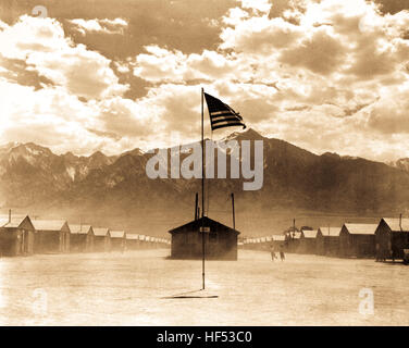Japanese internment or relocation camps during World War Two held thousands of Japanese - Americans for the duration of the war. Stock Photo