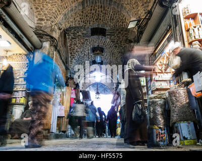 busy souk market shopping street in old town of aleppo syria Stock Photo