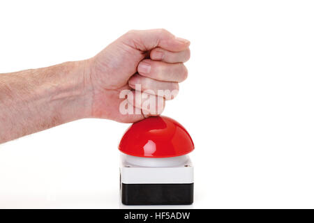 Woman hitting the hot button Stock Photo