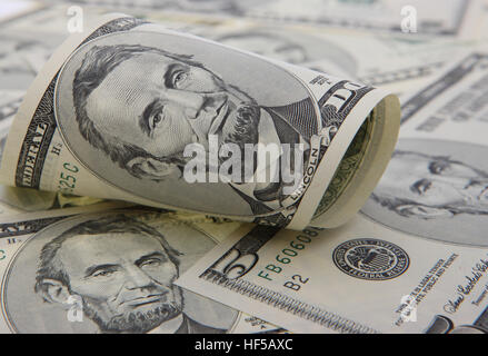 US five dollar bills Stock Photo