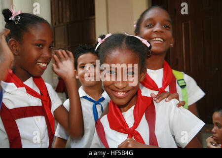 Uniformed schoolchildren at a school in Havana, Cuba, Caribbean, Americas Stock Photo