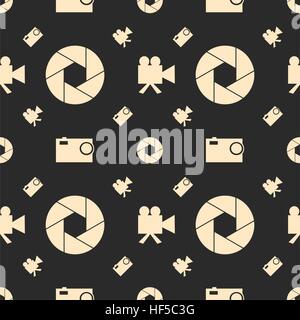 Photo and video camera flat icons seamless pattern Stock Vector
