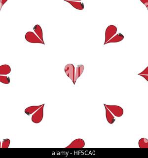Seamless pattern with red broken hearts on white background. Stock Vector