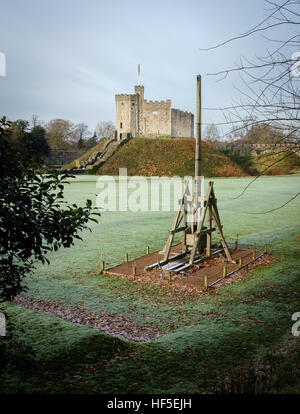 The Trebuchet and Norman Keep at Cardiff Castle, South Wales. Stock Photo