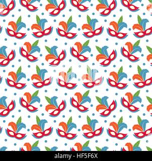 Carnival mask seamless pattern. Masquerade endless background, texture, wallpaper. Vector illustration. Stock Vector