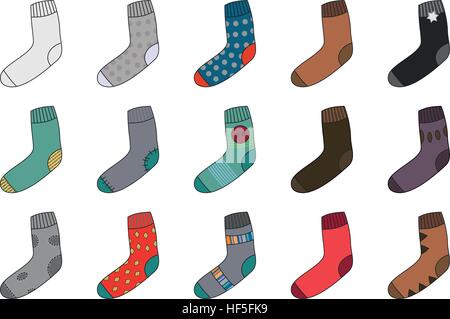Many colorful wool socks. Stock Vector