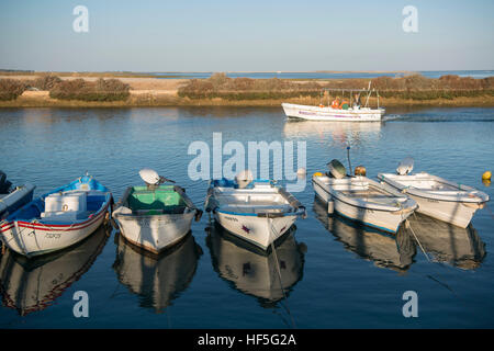 the landscape and coast at the town of Fuseta in the Algarve in the south of Portugal in Europe. Stock Photo