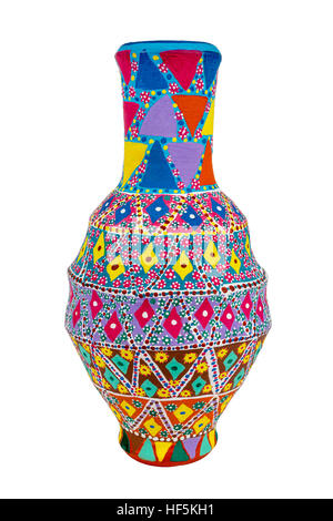 Egyptian decorated colorful painted pottery vase (arabic: Kolla), an Ancient Egyptians tradition, isolated on white Stock Photo