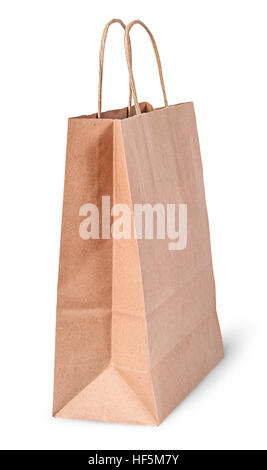 Empty open brown paper bag for shopping isolated on white background Stock Photo