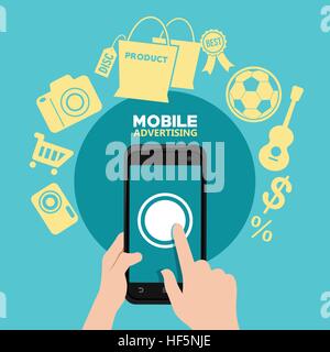 mobile ads advertising phone click digital Stock Vector