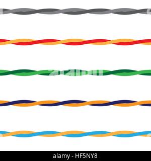 Colored Wires or threads or rope with seamless pattern, vector. Flat color style. Stock Vector