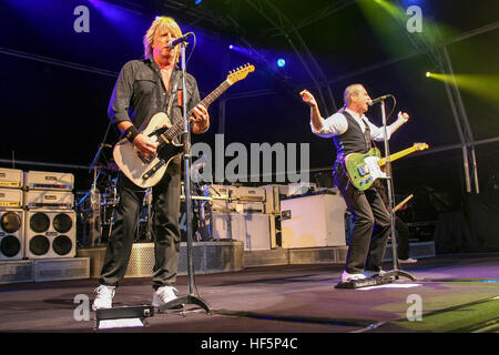 Status Quo guitarist Rick Parfitt  and Francis Rossi (right) in concert in Thetford,Norfolk,in 2008. Stock Photo