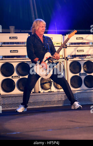 Status Quo guitarist Rick Parfitt in concert in Thetford,Norfolk,in 2008. Stock Photo