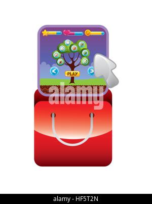 red shopping bag with video game interface icon over white background. colorful design. vector illustration Stock Vector