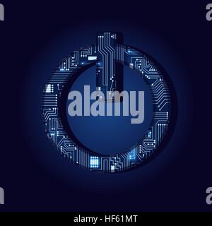 Button on, off with a technological electronics circuit. Stock Vector