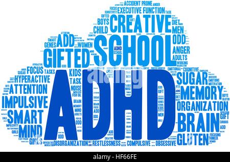 ADHD word cloud on a white background. Stock Vector